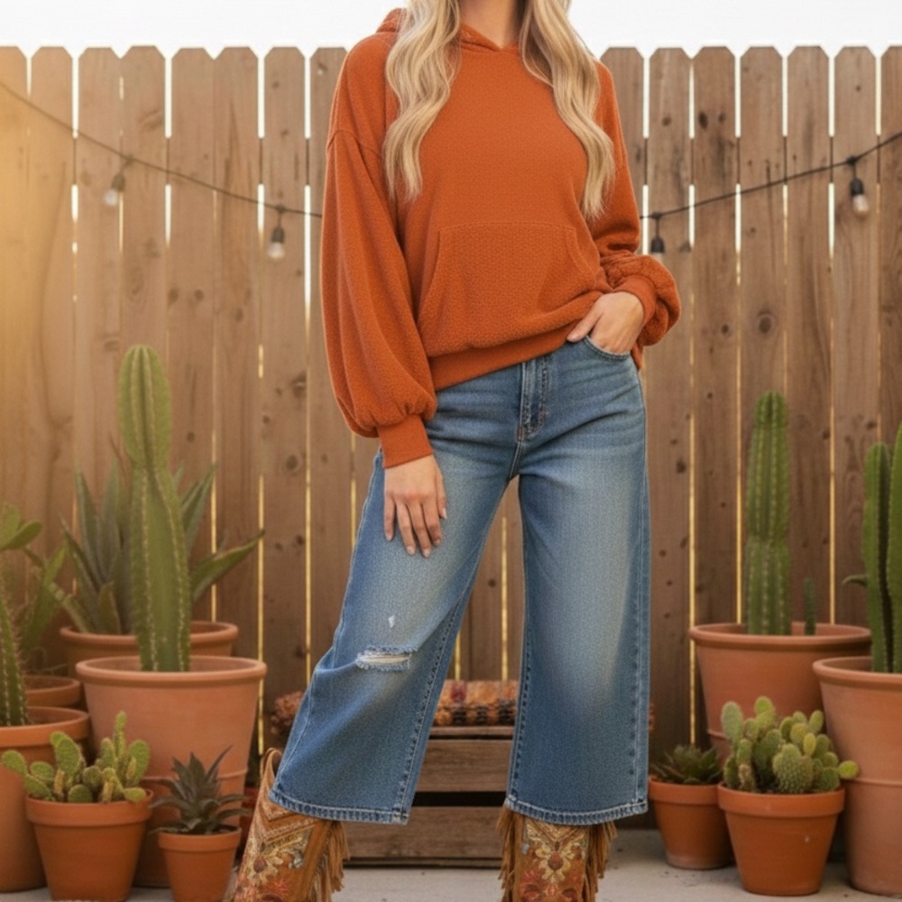 Zenana French Terry Crop Hoodie With Kangaroo Pockets
